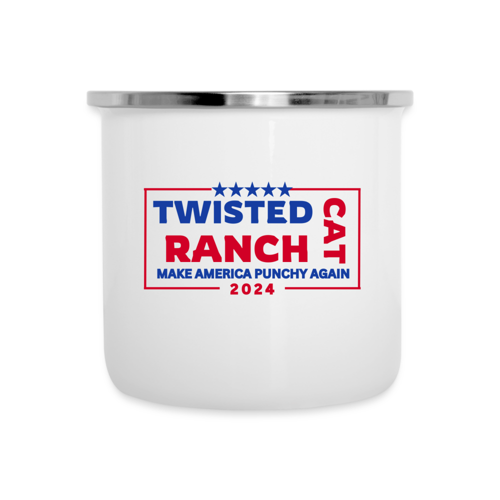 Twisted Cat Ranch “Make America Punchy Again” Enamel Mug - white