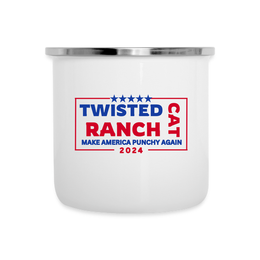 Twisted Cat Ranch “Make America Punchy Again” Enamel Mug - white